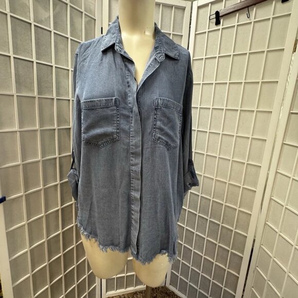 Heart velvet blouse, women,Jeans,size M,blue,Tencel,long sleeves,pockets, button - Picture 5 of 13